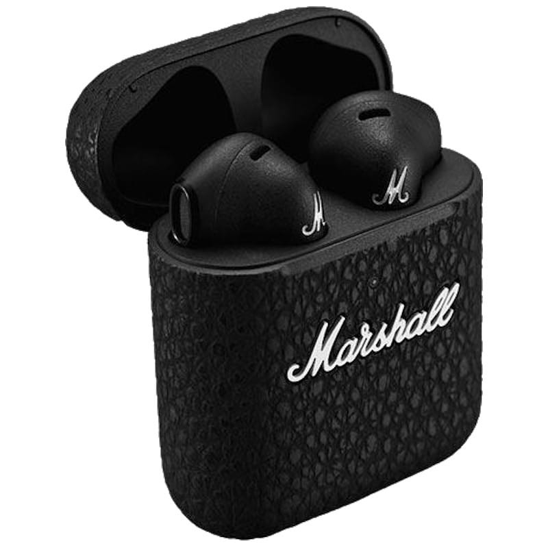 Marshall Minor III Preto - Estojo de carregamento aberto para fones de ouvido Bluetooth