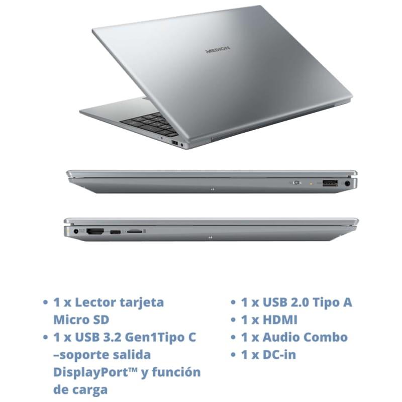 Medion Akoya E15301 MD62428 Ryzen 5 3500U/8GB/512GB - Portátil 15.6 Vista Trasera, Laterales y Conexiones