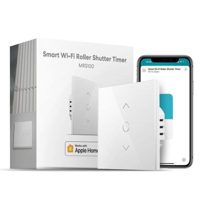 Interruptor Inteligente para Persianas WiFi Meross MRS100HK(EU) junto a su caja
