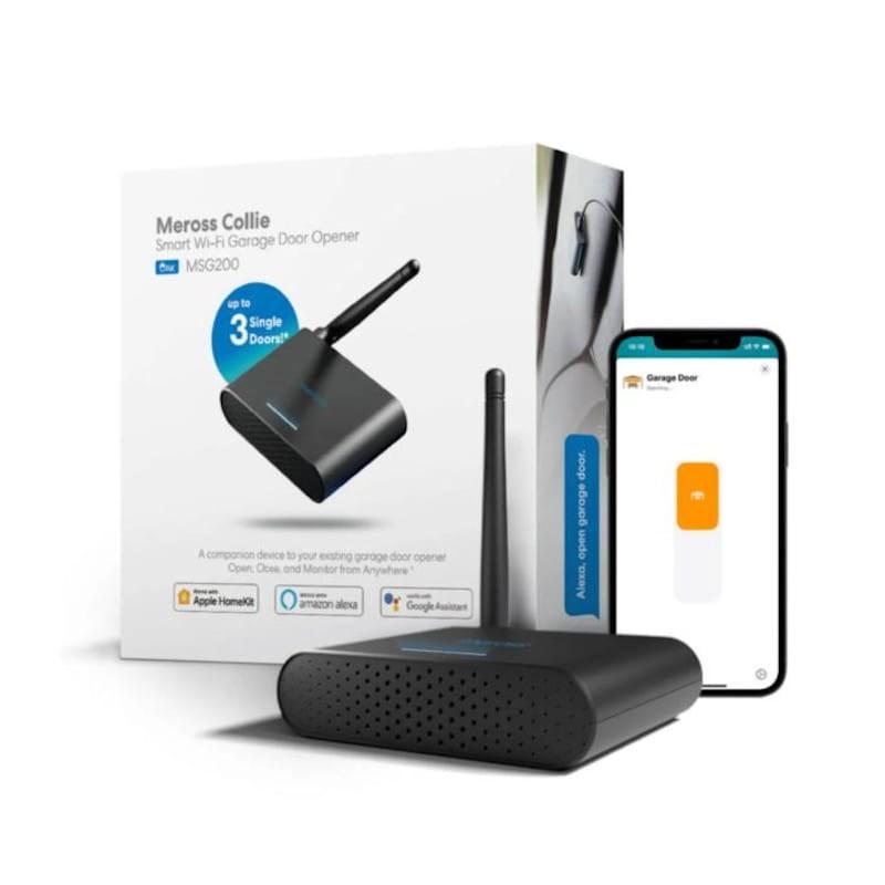 Abridor de puerta de garaje inteligente Meross MSG200 (HomeKit) junto a su caja