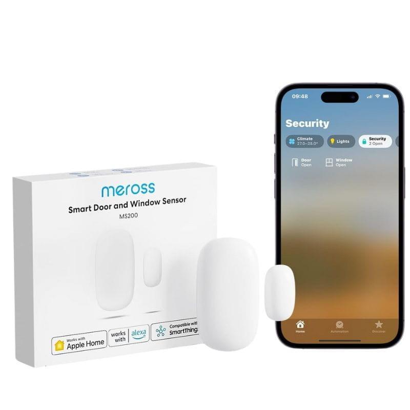 Meross MS200H HomeKit Blanco - Sensor de puertas y ventanas caja con sensor y app