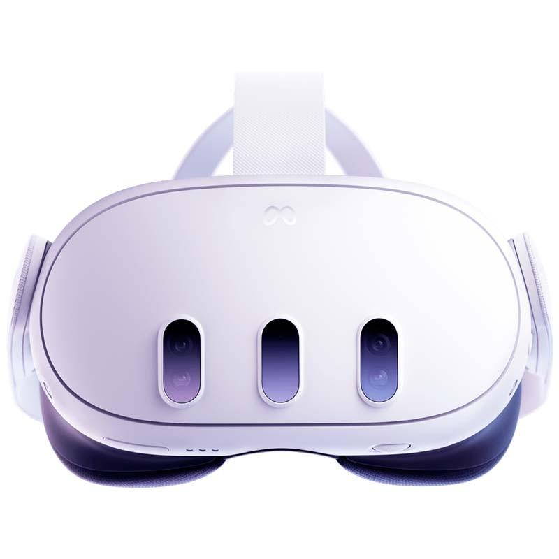 Casque VR blanc avec façade lisse, trois capteurs frontaux visibles, sangle ajustable et coussinets rembourrés Meta Quest 3 512Go Rénové État Premium