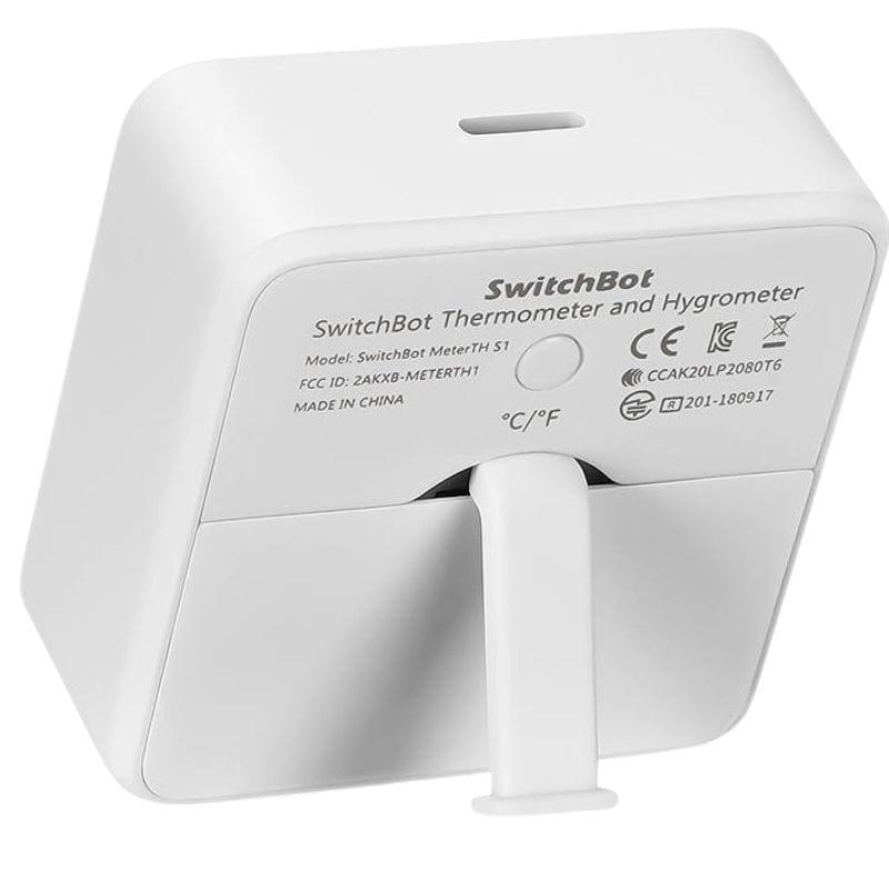 SwitchBot Meter - Termómetro/Higrómetro - Bluetooth - Branco - Vista traseira com suporte