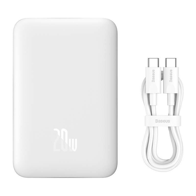 Power Bank Mini 10000mAh Baseus MagSafe Compatível Branco - Carregamento Rápido 20W e Cabo C incluídos Conteúdo da embalagem