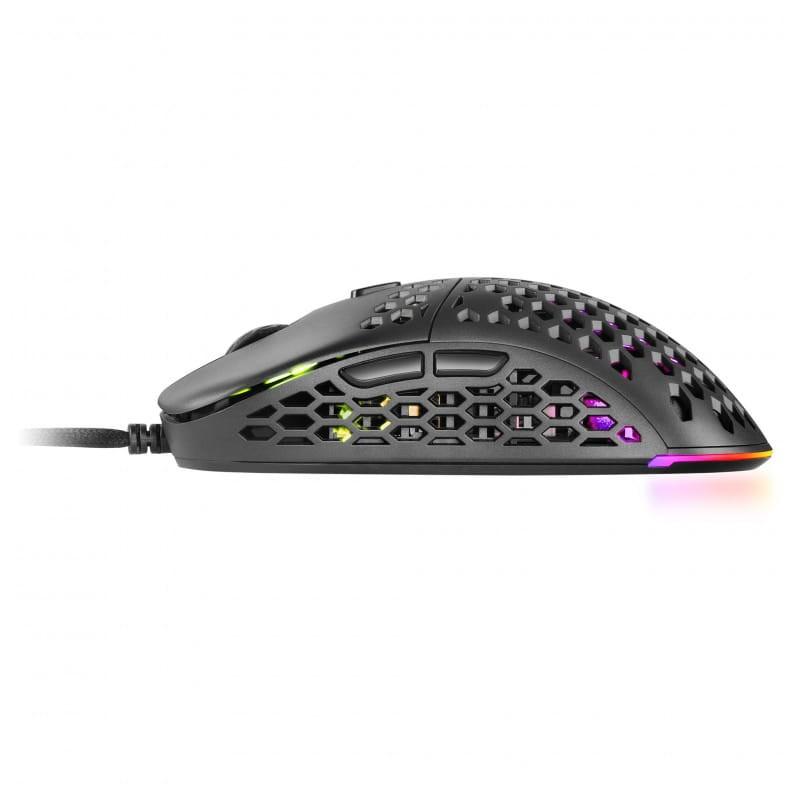 Mars Gaming MM55 Feather Paracord RGB Preto Vista lateral do cabo de design Feather Paracord RGB
