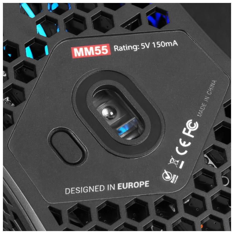 Mars Gaming MM55 Feather Cabo de design RGB Paracord Detalhe do sensor preto