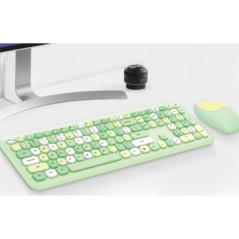 Perspectiva do teclado QWERTY do MOFII 666 2.4G Verde