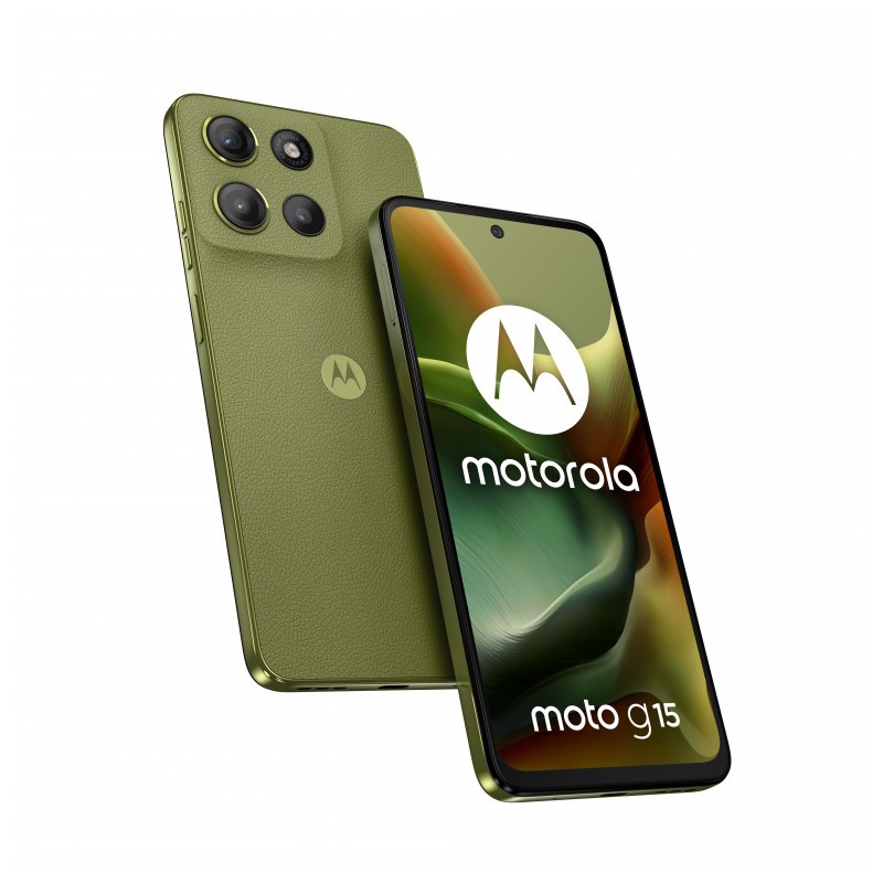 Motorola Moto G15 4G 8GB/256GB Verde - vista frontal, trasera y lateral