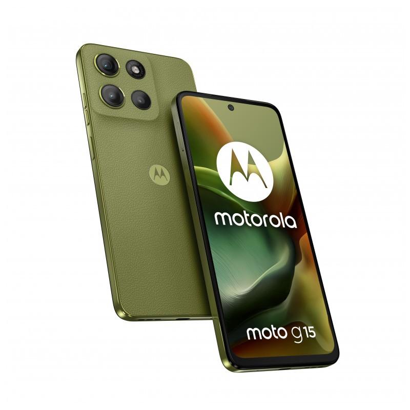 Motorola Moto G15 4G 8GB/256GB Verde - vista frontal, trasera y lateral
