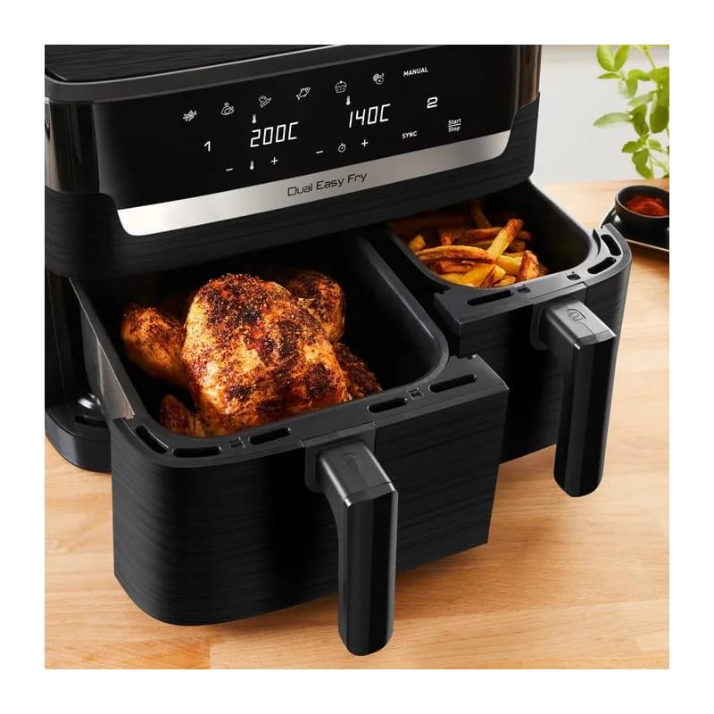 Moulinex Dual Easy Fry EZ901N20 8,3 L Preto - Fritadeira de ar Vista detalhada dos cestos cheios de alimentos