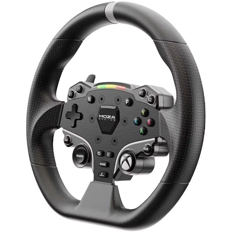 MOZA Racing ESX - Volante para PC e Xbox com aro em couro perfurado, painel LED, botão giratório, D-pad e múltiplos botões para simulação de corrida