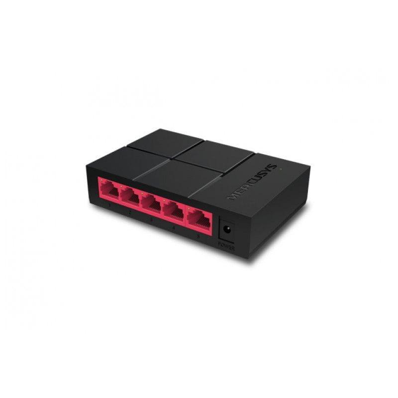 Mercusys MS105G 5 Puertos Gigabit 10 Gbps Plug & Play Negro / Rojo - Switch vista trasera