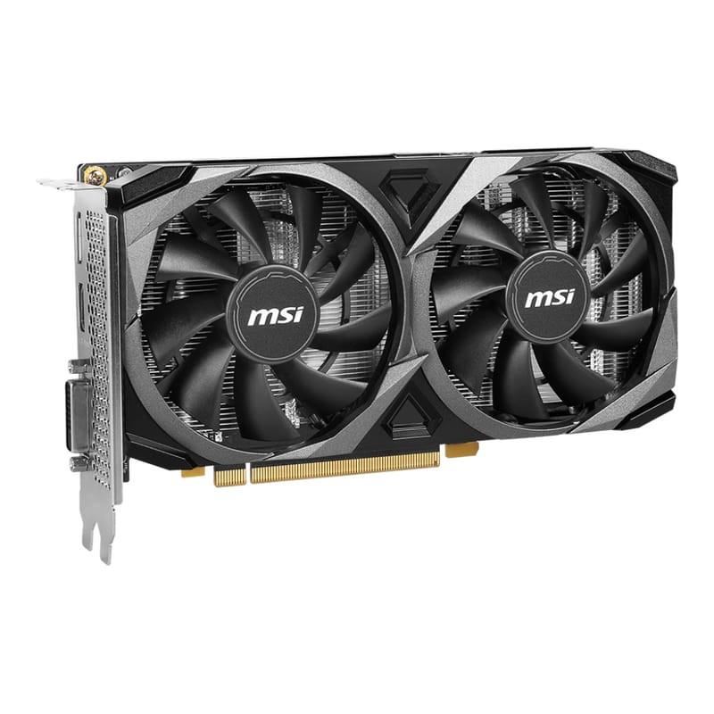 MSI Ventus Geforce NVIDIA RTX 3050 2X XS 8GB OC GDDR6 Noir - Vue avant et connexions de la carte graphique