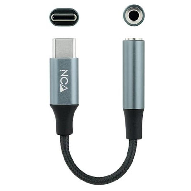 Câble Adaptateur Audio Nanocable USB-C vers Jack 3.5 Noir/Gris 11cm Vue complète