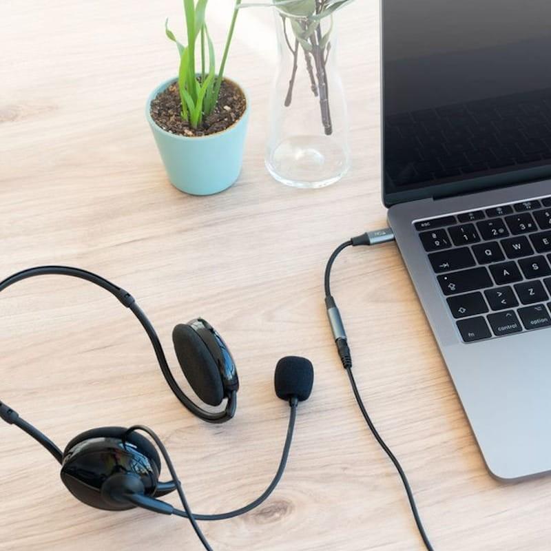 Nanocable Câble Adaptateur Audio USB-C vers Jack 3.5 Noir/Gris 11cm Connecté