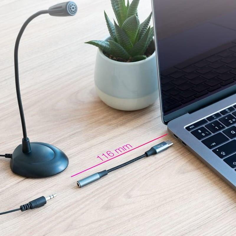 Nanocable Câble Adaptateur Audio USB-C vers Jack 3.5 Noir/Gris Longueur 11cm