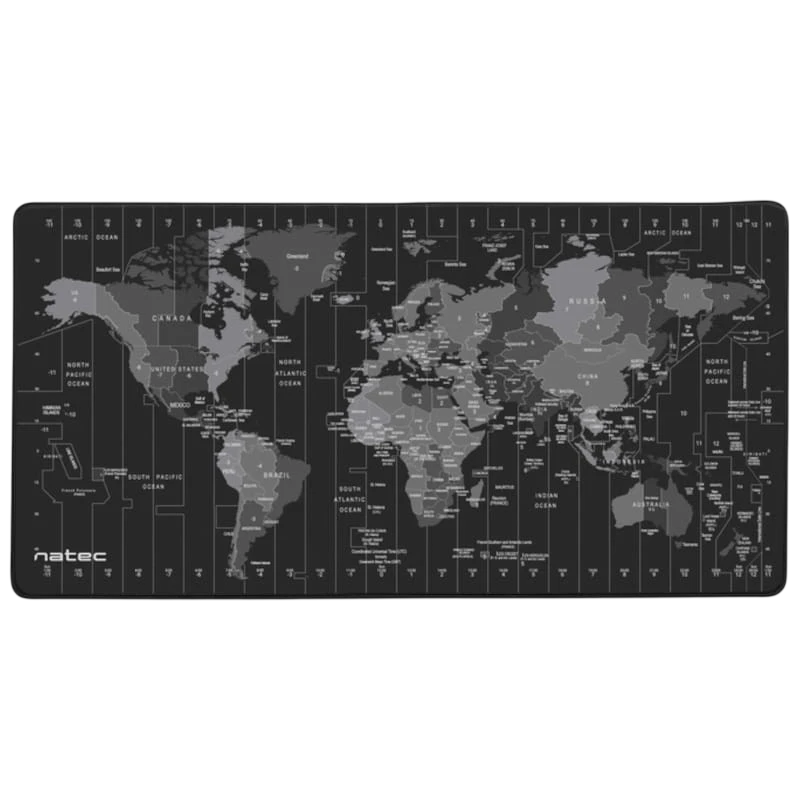 NATEC Time Zone Map Maxi Preto/Cinzento - Tapete de rato