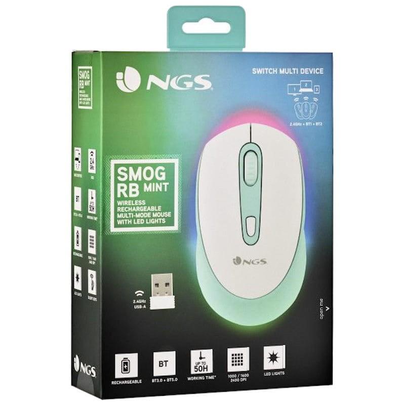 NGS SMOG MINT-RB - Rato Sem fio 2400 DPI - Branco e Verde - Caixa lateral