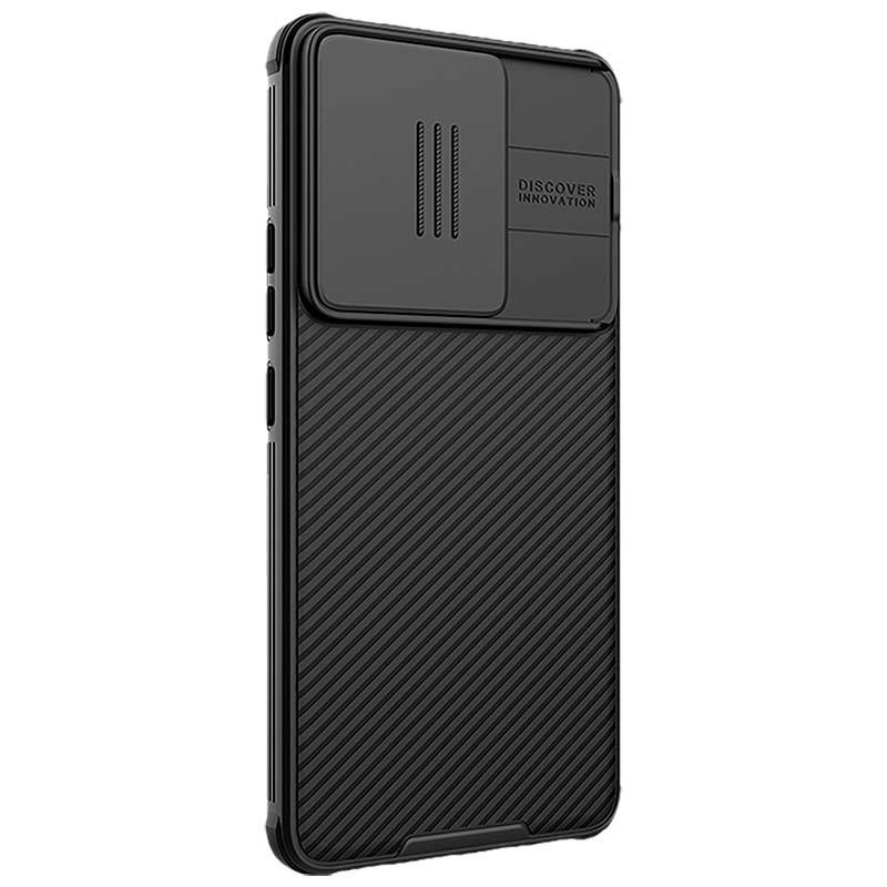 vue arrière et côté droit de la Coque CamShield Pro noire de Nillkin pour Xiaomi Poco F6 5G