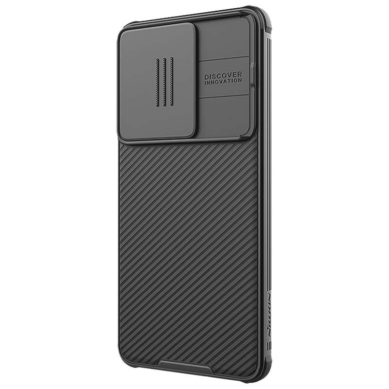 vue arrière et côté gauche de la Coque CamShield Pro noire de Nillkin pour Xiaomi Poco F6 5G