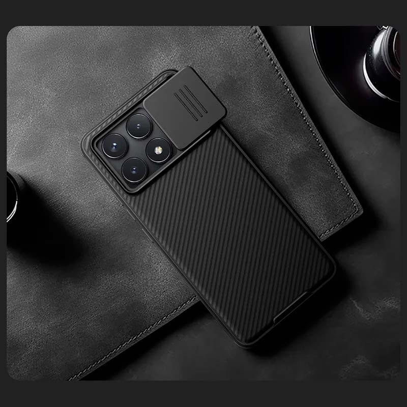 fotografía real de la Funda CamShield Pro negra de Nillkin para Xiaomi Poco F6 Pro 5G
