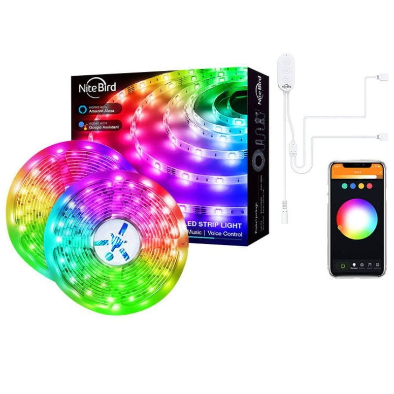 NiteBird SL3 (2x5m) Tuya - Bande LED intelligente, contenu de la boîte et application sur téléphone portable