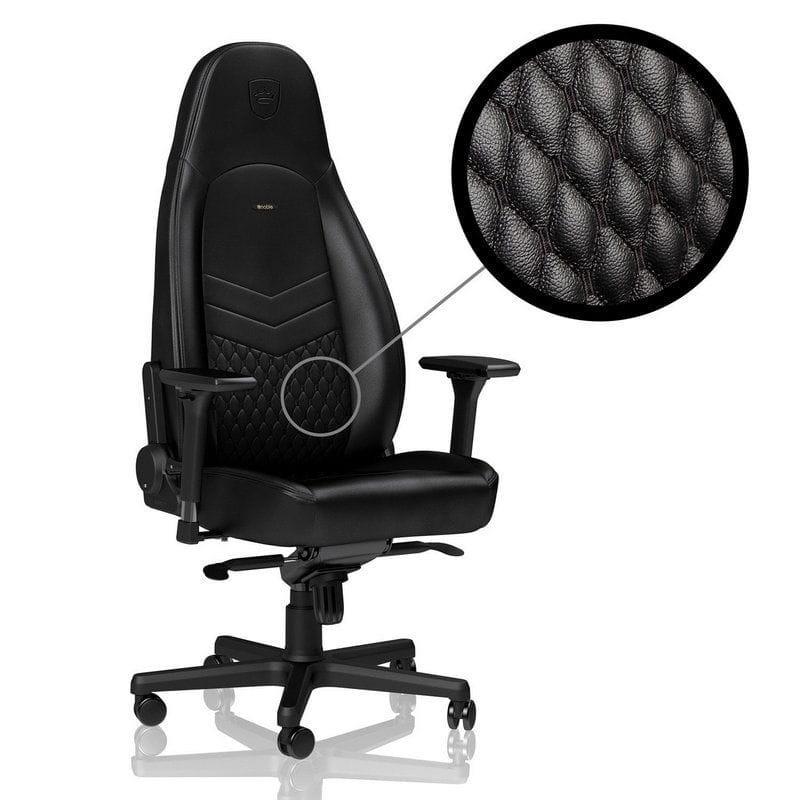 noblechairs ICON Real Leather Black - Détails du revêtement de la chaise de jeu