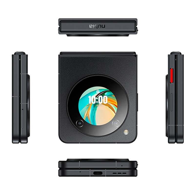 vista detalhada do Telemóvel Nubia Flip 5G 8GB/256GB Preto dobrado