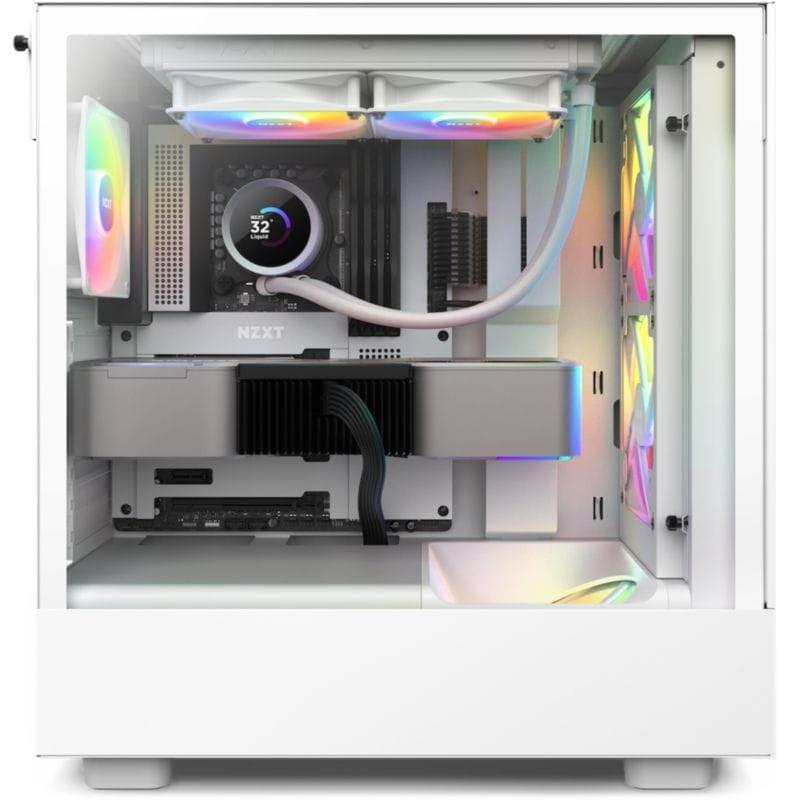 Vista lateral de um chassi com o Sistema de refrigeração líquida NZXT Kraken 240 RGB Branco