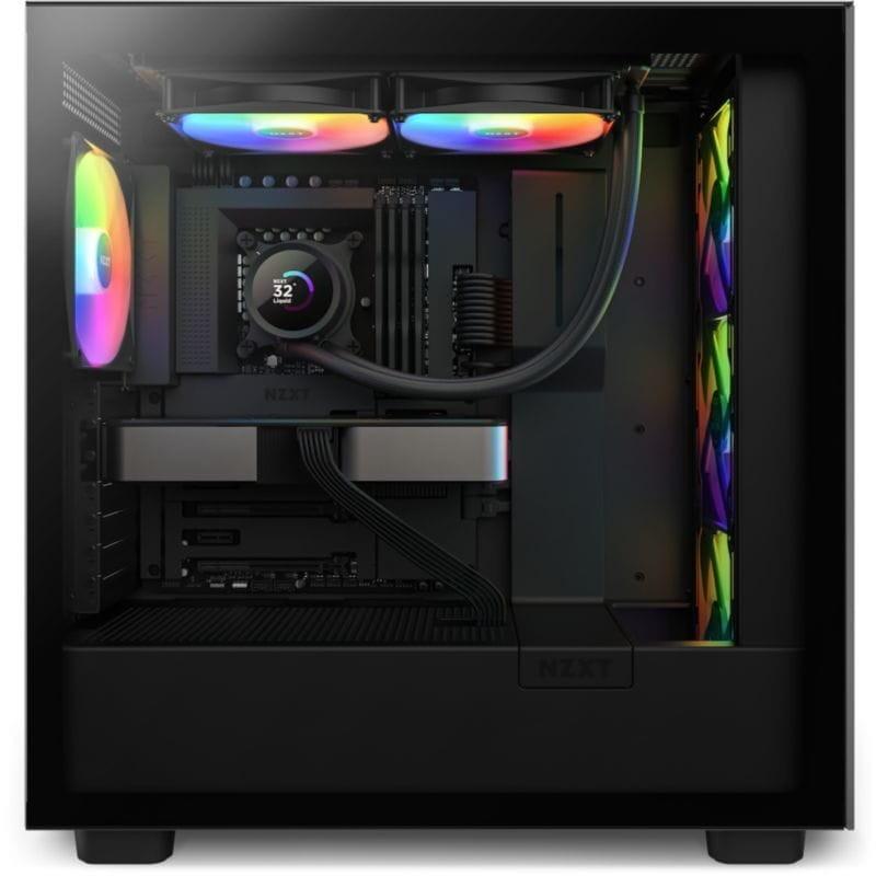 Vista lateral de un chasis con el Sistema de refrigeración líquida NZXT Kraken 280 RGB Negro