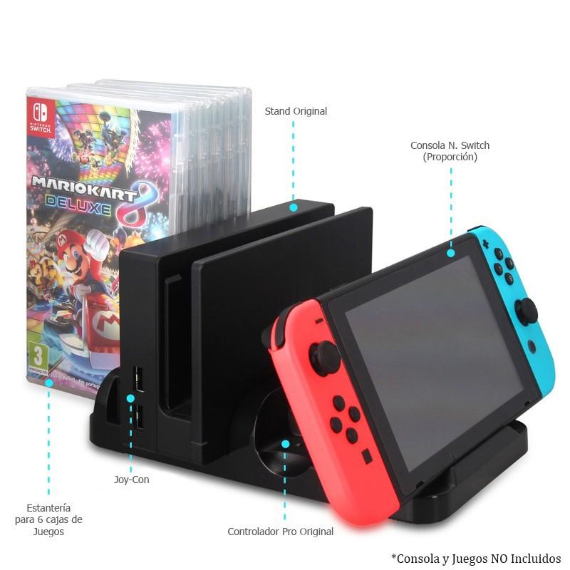Suporte de carga multifuncional Nintendo Switch - Exemplo de utilitários e medidas de suporte com relação à Nintendo Switch e caixas de jogos