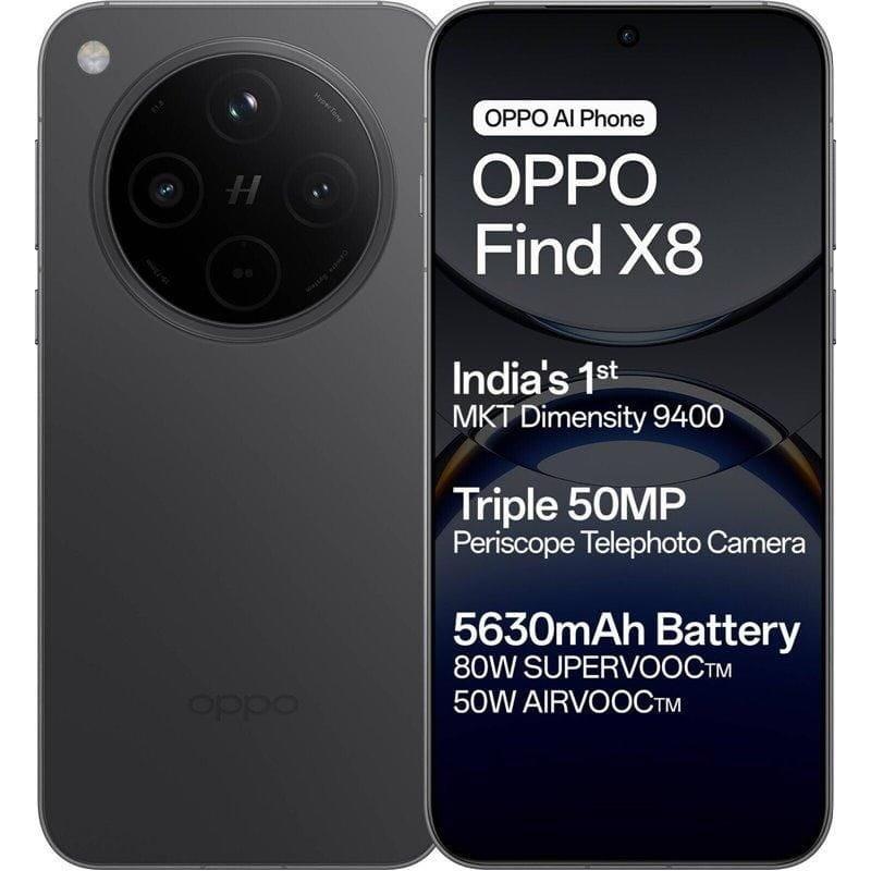 Oppo Find X8 12GB/512GB Preto com detalhes do ecrã, bateria