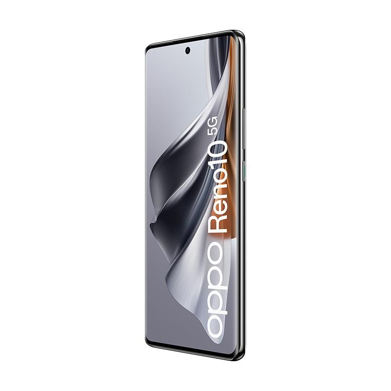 vista frontal y lateral derecho del Teléfono móvil Oppo Reno10 5G 8GB/256GB Gris