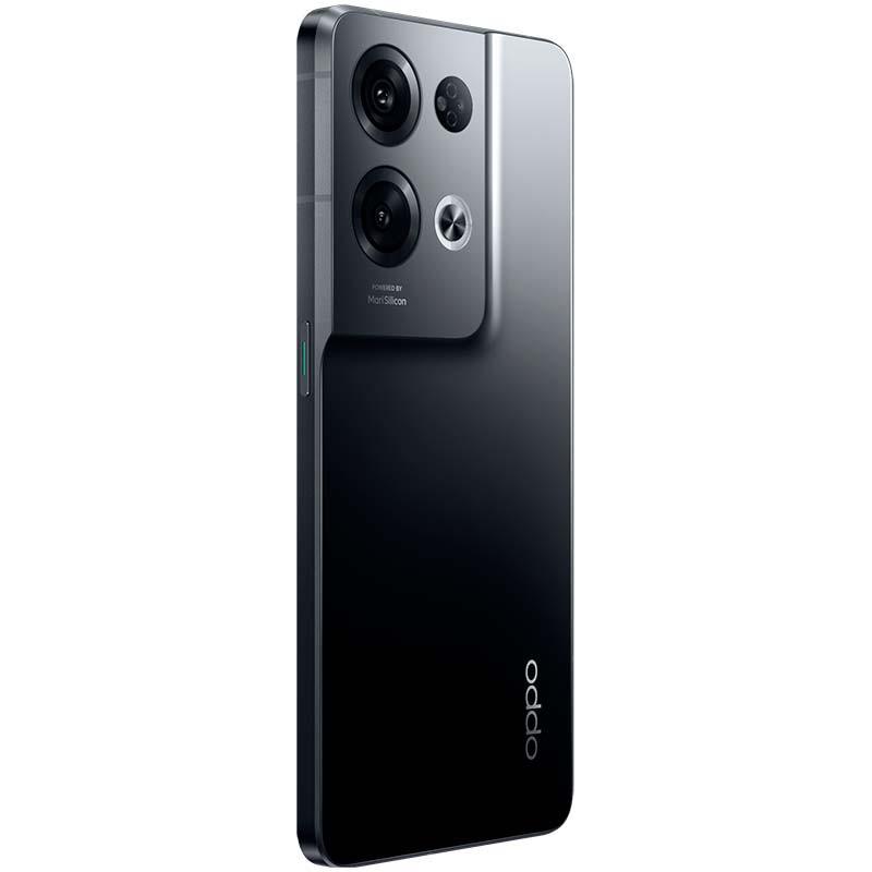 Oppo Reno8 Pro 5G 8GB/256GB Preto com traseira em vidro brilhante, módulo de câmera retangular elevado e três lentes grandes com flash integrado