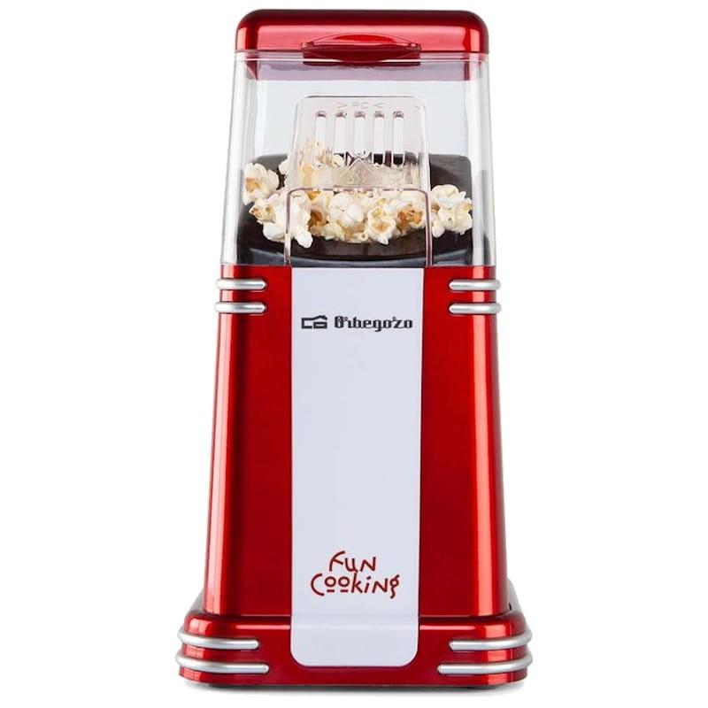 Orbegozo PA 4350 Palomitera Vintage Rojo/Blanco Frontal con palomitas