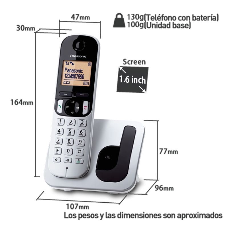 Panasonic KX-TGC210 Plata - Teléfono DECT dimensiones