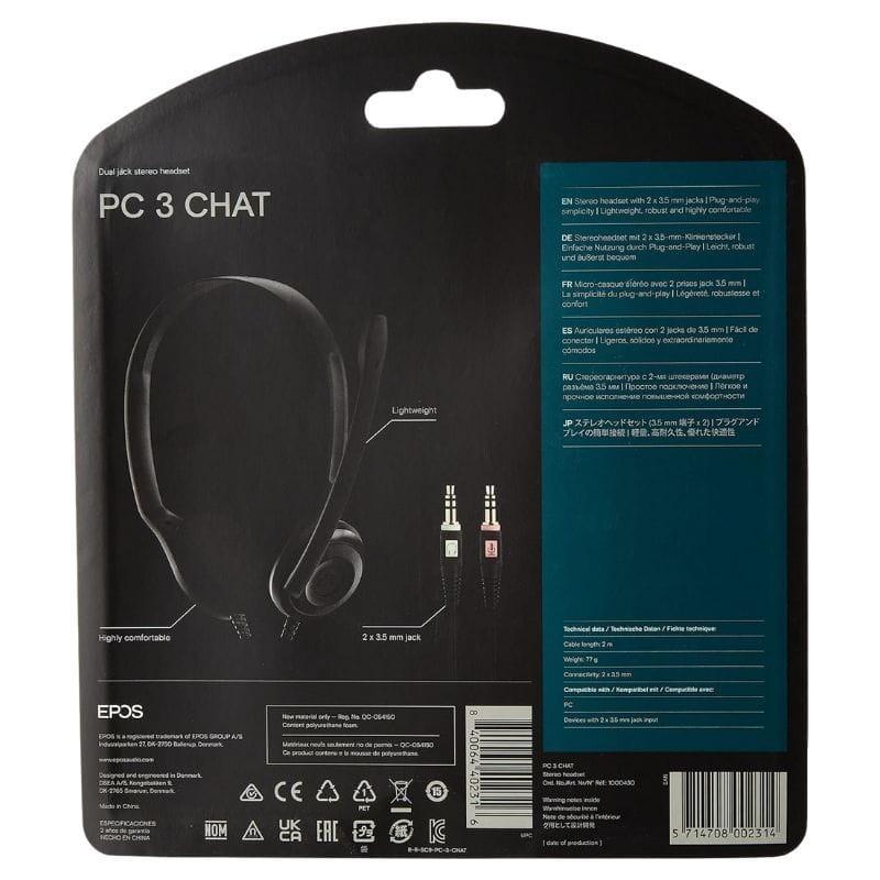 EPOS PC 3 Chat Aux 2 x 3,5 mm 2 metros Negro - Auriculares con micrófono caja vista trasera