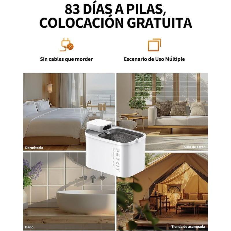 Características de Fuente de Agua Inteligente Para Mascotas 3L - PETKIT Eversweet MAX  - Portable con Batería - Sensor de Movimiento - Control por APP