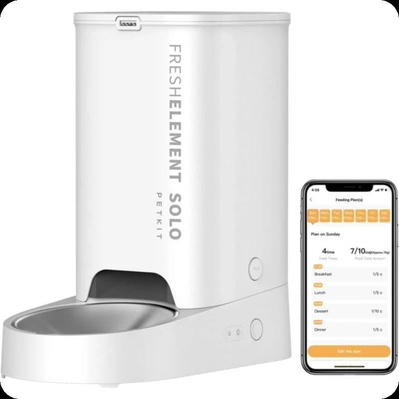 PETKIT Fresh Element SOLO Blanc -Mangeoire Intelligente Pour Animaux -  Distributeur Programmable avec Application pour 1 à 10 Repas Quotidiens - Acier Inoxydable Idéal pour Chiens et Chats