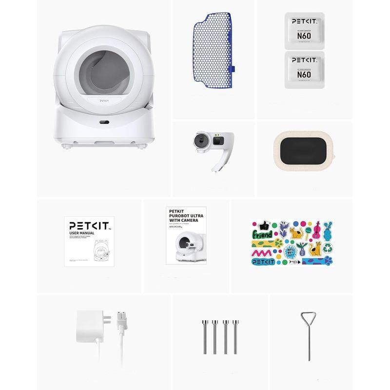 Contenido de Arenero Automático PETKIT Purobot Ultra - Cámara Con tecnología IA -Reconocimiento Facial - Monitoreo de Salud - Sellado de bolsas tras cada uso - Control APP