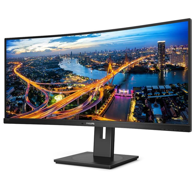 Philips 346B1C 34 Curvo WLED QHD Panel VA Negro Monitor Ultrawide vista frontal lado izquierdo