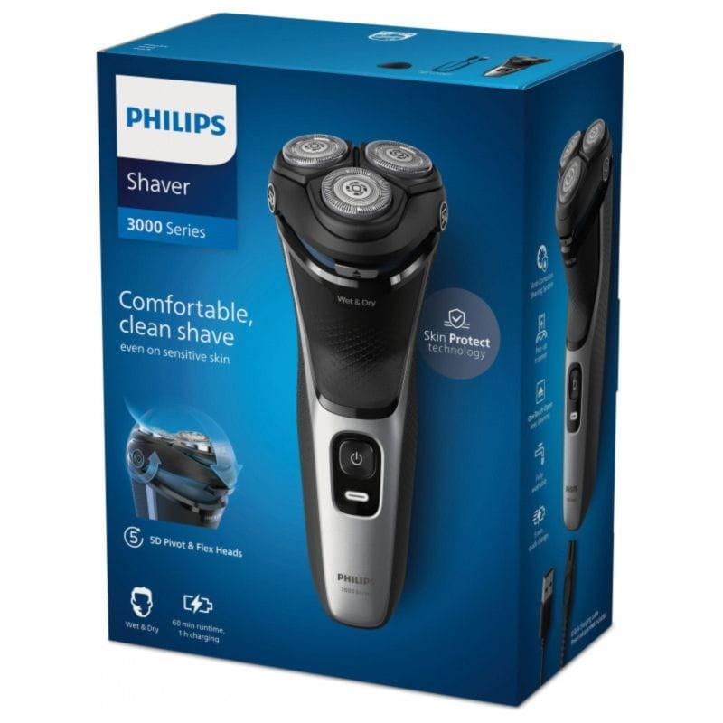 Détail de la boîte du rasoir électrique Philips Shaver 3000 Series S3143/00 Noir/Argent