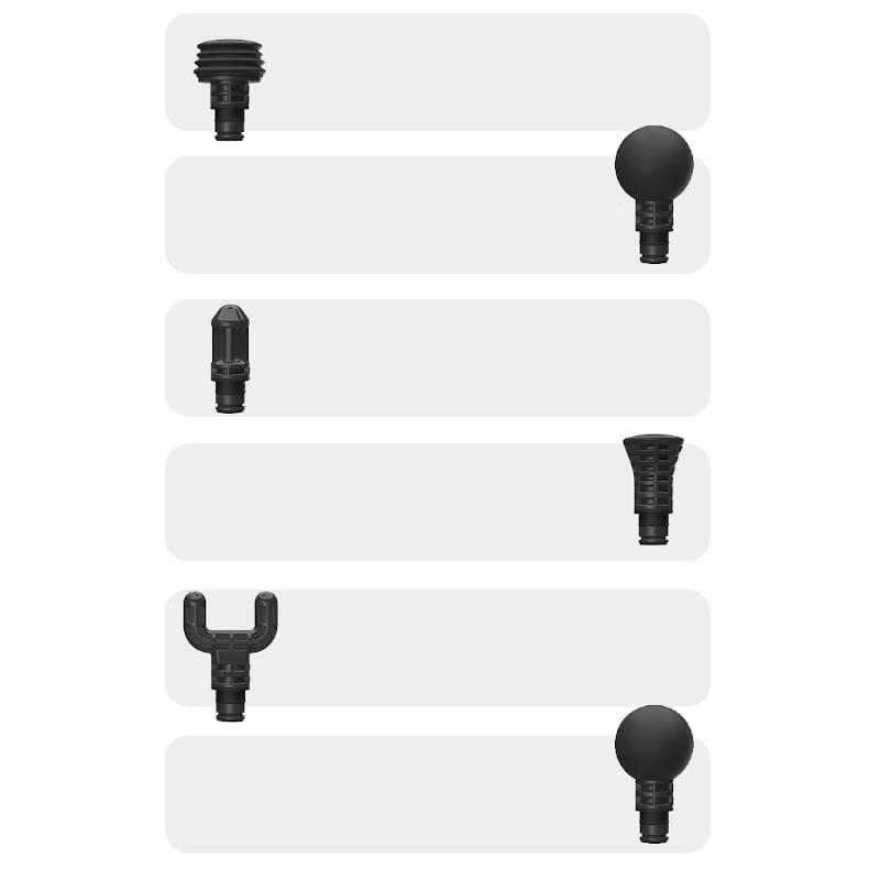 Pistola de Massagem Muscular Booster 12V-M2 6 Cabeças LCD Redução de Ruído - Cabeças