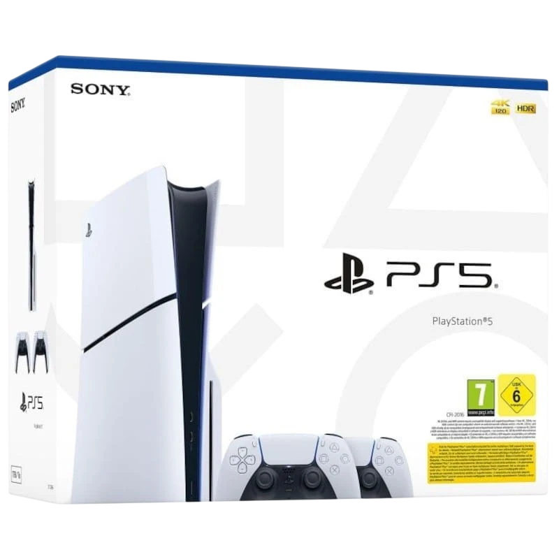 Sony PlayStation 5 Slim 1 To + 2 manettes DualSense Blanc - Console Sony