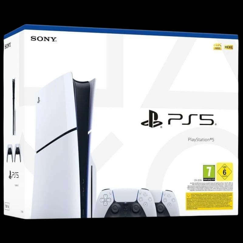 Sony PlayStation 5 Slim 1 To + 2 manettes DualSense Blanc - Console Sony