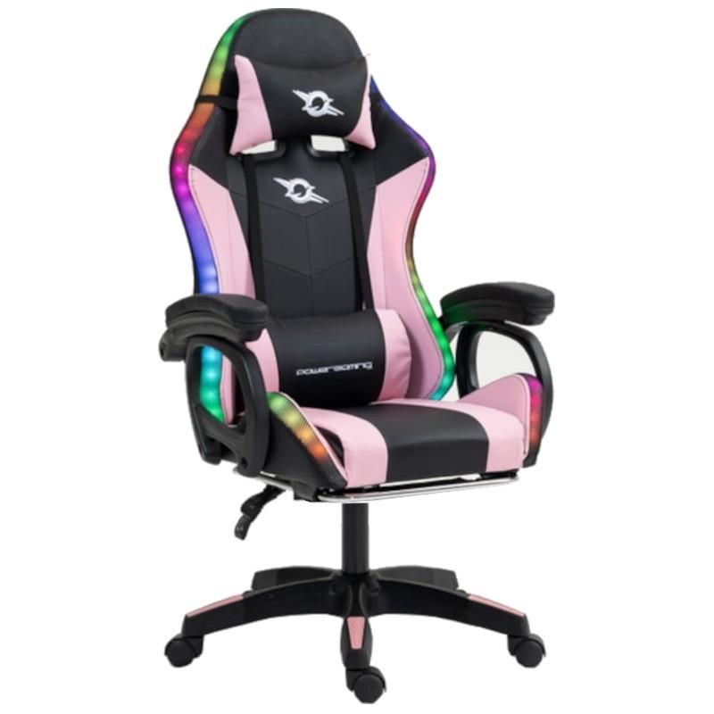 Chaise PowerGaming LED RGB Noir+Rose Vue de face