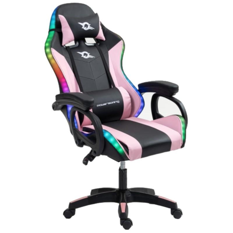Chaise PowerGaming LED RGB Noir+Rose Vue de face dossier