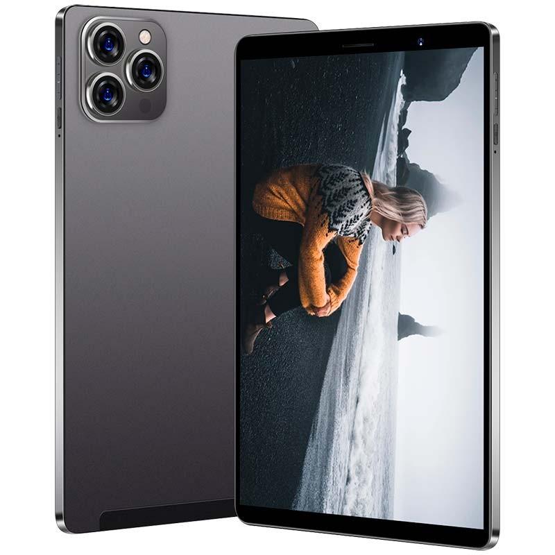 vista frontal y trasera de la Powerbasics Tab14 8” 3G MT6735 2GB/16GB Negro