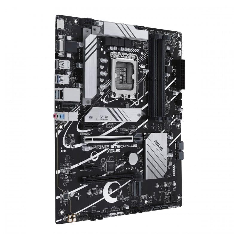 ASUS PRIME B760-PLUS LGA 1700 ATX 2.5 Gigabit Ethernet - Vista lateral da placa-mãe e ligações