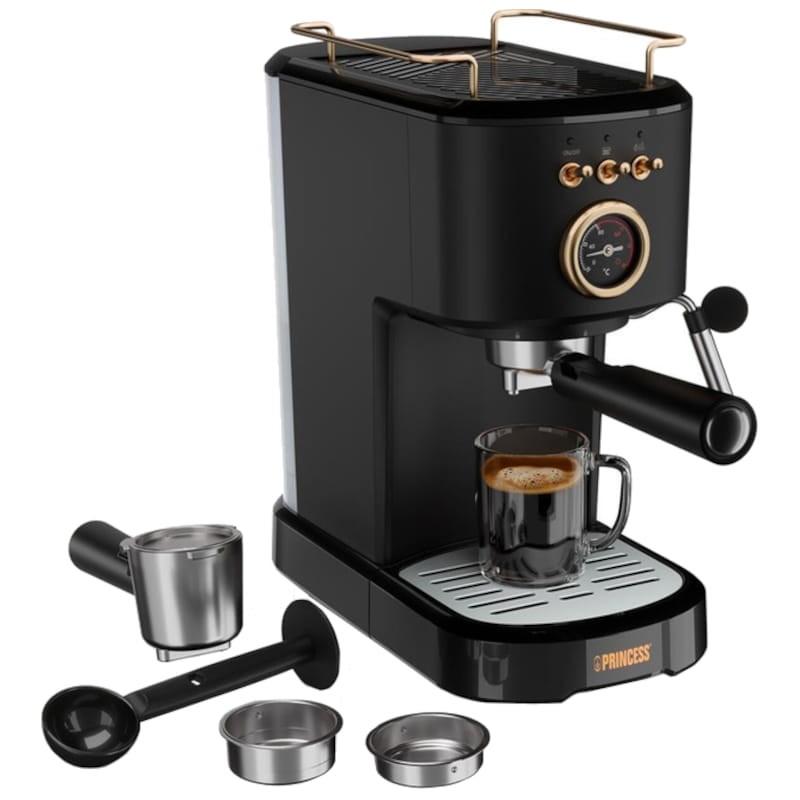 Princess 249417 1.2 Litros Negro - Cafetera semi-automática espresso Vista frontal con accesorios
